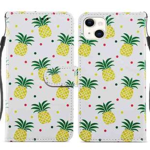 For iPhone 14 Plus Painted Pattern Leather Phone Case (Pineapple)