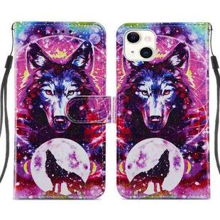 For iPhone 14 Plus Painted Pattern Leather Phone Case (Wolf Totem)