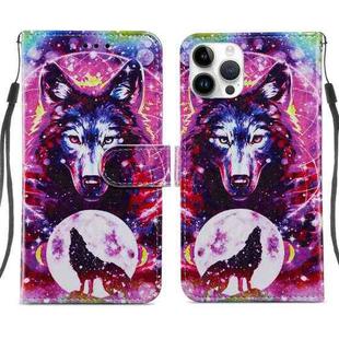 For iPhone 14 Pro Max Painted Pattern Leather Phone Case (Wolf Totem)
