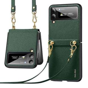 For Samsung Galaxy Z Flip4 SULADA Litchi Texture Leather + TPU Phone Case with Strap(Green)