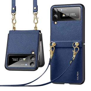 For Samsung Galaxy Z Flip4 SULADA Litchi Texture Leather + TPU Phone Case with Strap(Blue)