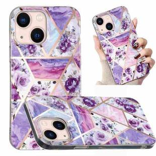 For iPhone 14 Electroplated Marble Pattern TPU Phone Case (Purple Flower)