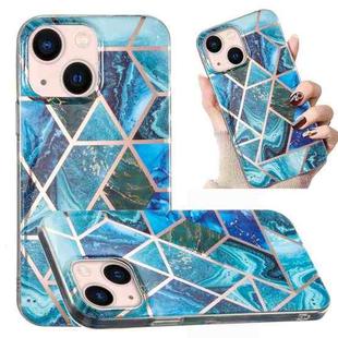 For iPhone 14 Plus Electroplated Marble Pattern TPU Phone Case (Blue and Green)