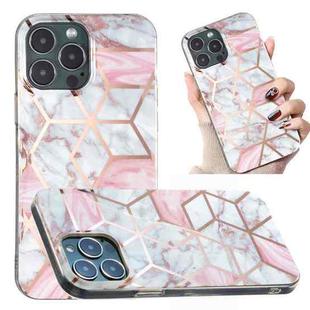 For iPhone 13 Pro Max Electroplated Marble Pattern TPU Phone Case (White Gravel Pink)