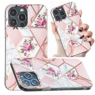 For iPhone 13 Pro Max Electroplated Marble Pattern TPU Phone Case (Rose Pink White)