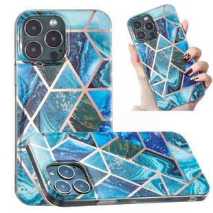For iPhone 13 Pro Electroplated Marble Pattern TPU Phone Case (Blue and Green)