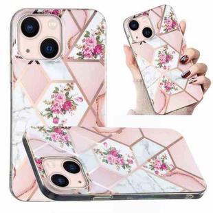 For iPhone 13 mini Electroplated Marble Pattern TPU Phone Case (Rose Pink White)