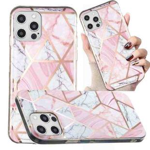 For iPhone 12 / 12 Pro Electroplated Marble Pattern TPU Phone Case(Pink and White)