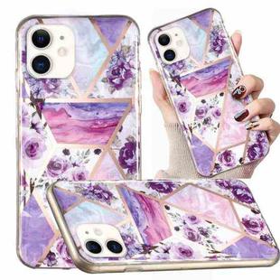 For iPhone 11 Electroplated Marble Pattern TPU Phone Case (Purple Flower)