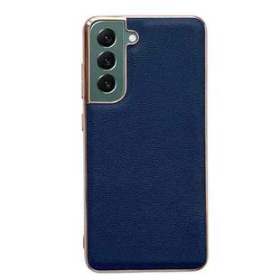 For Samsung Galaxy S21 5G Genuine Leather Luolai Series Nano Electroplating Phone Case(Dark Blue)