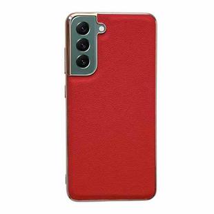 For Samsung Galaxy S21 5G Genuine Leather Luolai Series Nano Electroplating Phone Case(Red)