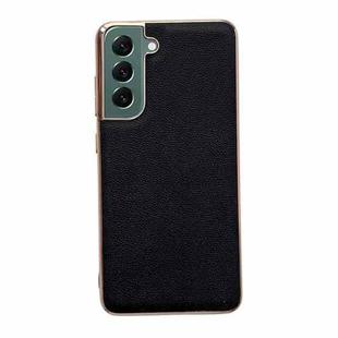 For Samsung Galaxy S21 5G Genuine Leather Luolai Series Nano Electroplating Phone Case(Black)