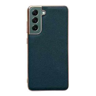 For Samsung Galaxy S21+ 5G Genuine Leather Luolai Series Nano Electroplating Phone Case(Dark Green)