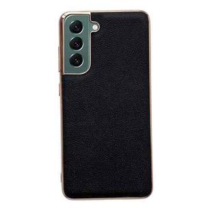 For Samsung Galaxy S21+ 5G Genuine Leather Luolai Series Nano Electroplating Phone Case(Black)