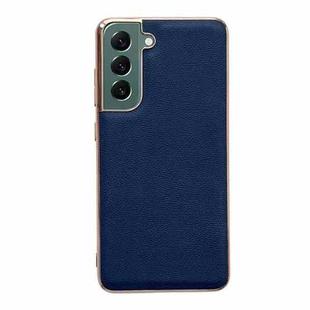 For Samsung Galaxy S22 5G Genuine Leather Luolai Series Nano Electroplating Phone Case(Dark Blue)