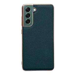 For Samsung Galaxy S22 5G Genuine Leather Luolai Series Nano Electroplating Phone Case(Dark Green)