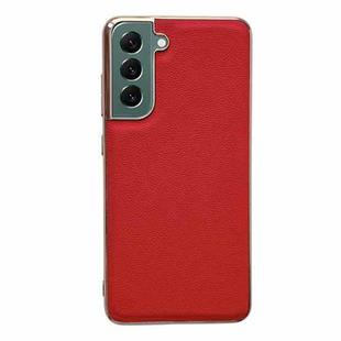 For Samsung Galaxy S22 5G Genuine Leather Luolai Series Nano Electroplating Phone Case(Red)
