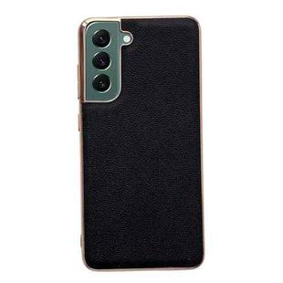 For Samsung Galaxy S22 5G Genuine Leather Luolai Series Nano Electroplating Phone Case(Black)