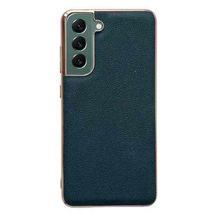For Samsung Galaxy S22+ 5G Genuine Leather Luolai Series Nano Electroplating Phone Case(Dark Green)