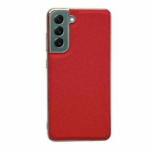 For Samsung Galaxy S22+ 5G Genuine Leather Luolai Series Nano Electroplating Phone Case(Red)