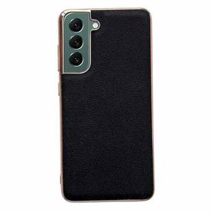 For Samsung Galaxy S22+ 5G Genuine Leather Luolai Series Nano Electroplating Phone Case(Black)