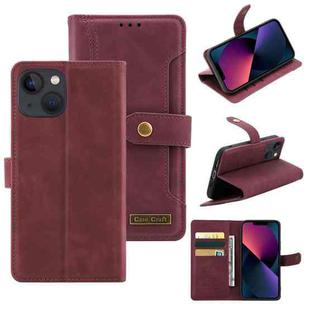 Copper Buckle Leather Phone Case For iPhone 14(Maroon)