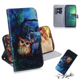 For Motorola Moto G8 Plus Combined Pattern Magnetic Attraction Horizontal Flip Leather Case, Support Holder & Card Slot & Wallet(Oil Painting Owl)