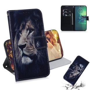 For Motorola Moto G8 Plus Combined Pattern Magnetic Attraction Horizontal Flip Leather Case, Support Holder & Card Slot & Wallet(Lion)