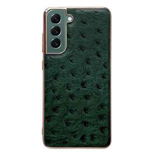 For Samsung Galaxy S21 5G Genuine Leather Ostrich Texture Series Nano Electroplating Phone Case(Green)