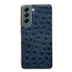 For Samsung Galaxy S22 5G Genuine Leather Ostrich Texture Series Nano Electroplating Phone Case(Blue)