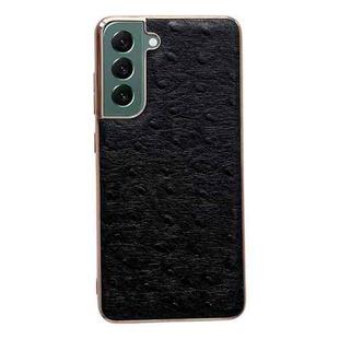 For Samsung Galaxy S22 5G Genuine Leather Ostrich Texture Series Nano Electroplating Phone Case(Black)