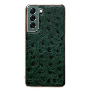 For Samsung Galaxy S22 5G Genuine Leather Ostrich Texture Series Nano Electroplating Phone Case(Green)