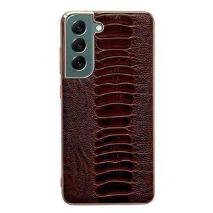 For Samsung Galaxy S22 5G Genuine Leather Weilai Series Nano Electroplating Phone Case(Brown)