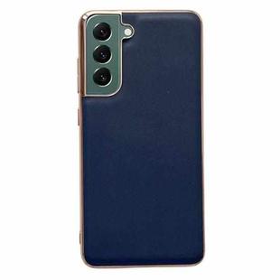 For Samsung Galaxy S21 FE 5G Genuine Leather Xiaoya Series Nano Electroplating Phone Case(Blue)