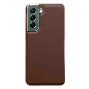 For Samsung Galaxy S22+ 5G Genuine Leather Xiaoya Series Nano Electroplating Phone Case(Coffee)