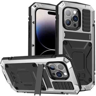 For iPhone 14 Pro R-JUST Shockproof Waterproof Dust-proof Case with Holder(Silver)