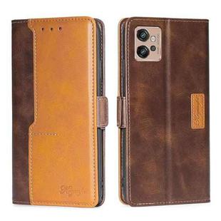 For Motorola Moto G32 4G Contrast Color Side Buckle Leather Phone Case(Dark Brown + Gold)