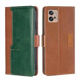 For Motorola Moto G32 4G Contrast Color Side Buckle Leather Phone Case(Light Brown + Green)