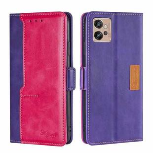 For Motorola Moto G32 4G Contrast Color Side Buckle Leather Phone Case(Purple + Rose Red)