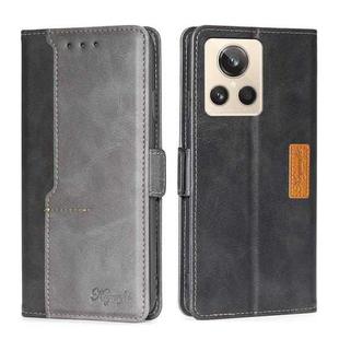 For Realme GT2 Explorer Master Contrast Color Side Buckle Leather Phone Case(Black + Grey)