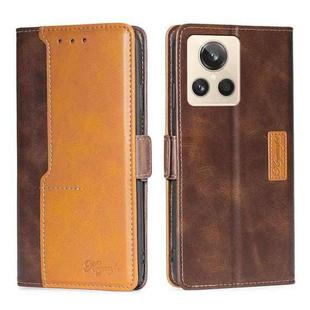 For Realme GT2 Explorer Master Contrast Color Side Buckle Leather Phone Case(Dark Brown + Gold)