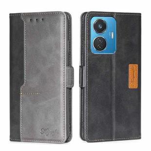 For vivo iQOO Z6 44W/vivo T1 Snapdragon 680 Contrast Color Side Buckle Leather Phone Case(Black + Grey)