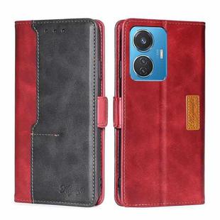 For vivo iQOO Z6 44W/vivo T1 Snapdragon 680 Contrast Color Side Buckle Leather Phone Case(Red + Black)