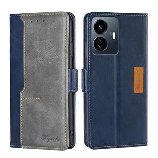For vivo Y77 5G Global Contrast Color Side Buckle Leather Phone Case(Blue + Grey)