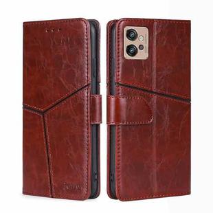 For Motorola Moto G32 4G Geometric Stitching Leather Phone Case(Dark Brown)