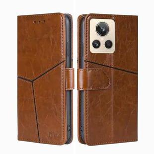 For Realme GT2 Explorer Master Geometric Stitching Leather Phone Case(Light Brown)