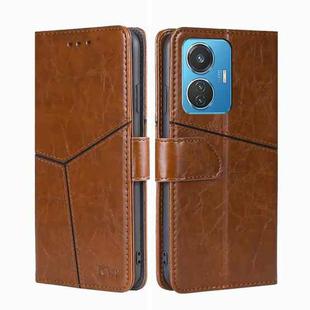 For vivo iQOO Z6 44W/vivo T1 Snapdragon 680 Geometric Stitching Leather Phone Case(Light Brown)