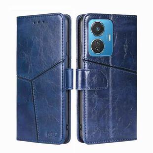 For vivo iQOO Z6 44W/vivo T1 Snapdragon 680 Geometric Stitching Leather Phone Case(Blue)