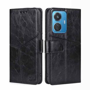 For vivo iQOO Z6 44W/vivo T1 Snapdragon 680 Geometric Stitching Leather Phone Case(Black)