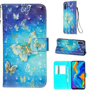 For Huawei P30 Lite 3D Painting Horizontal Flip Leather Case with Holder & Card Slot & Wallet & Lanyard(Golden Butterfly)